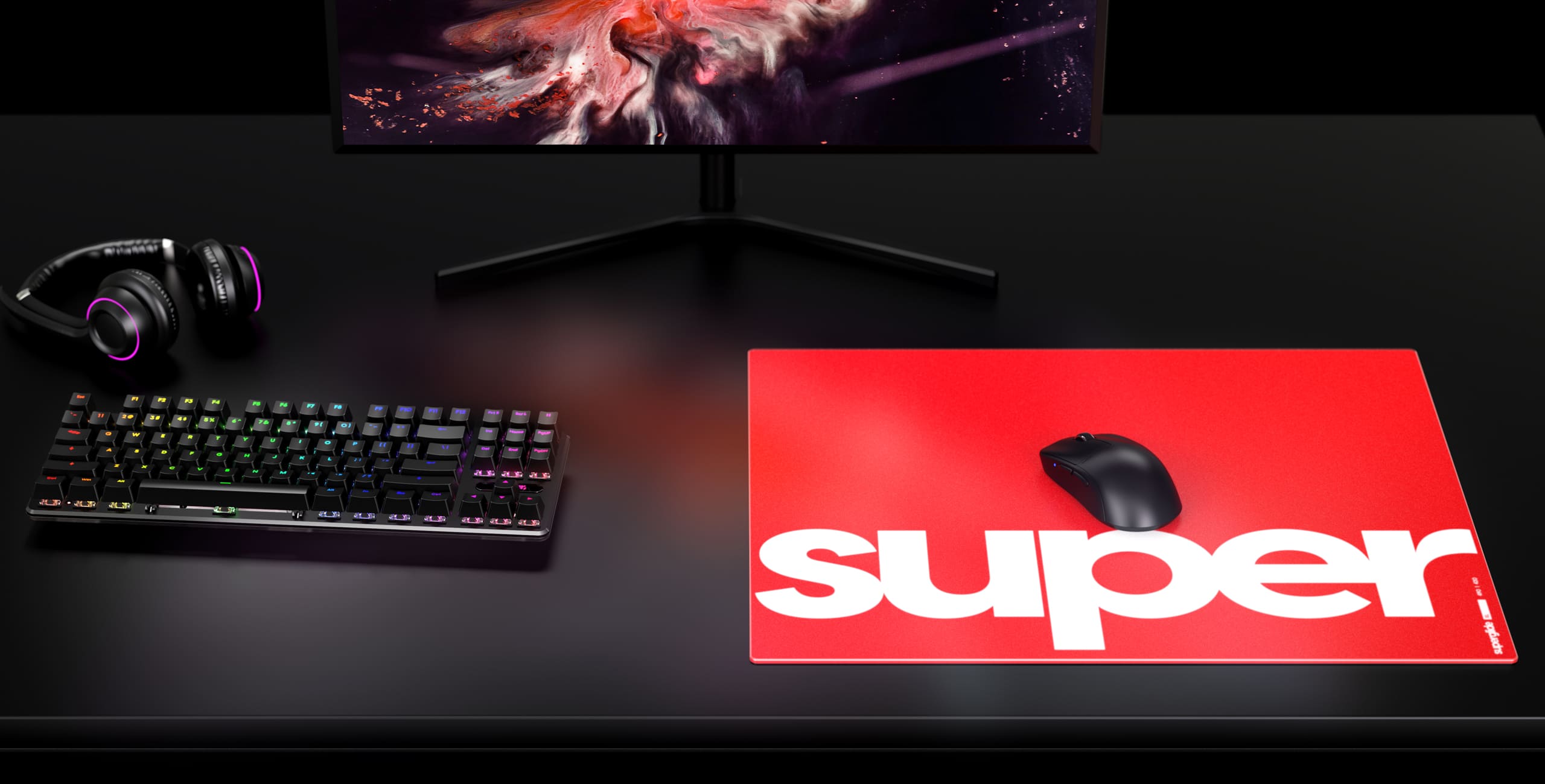 Pulsar Superglide Glass Mouse Pad - XL (490 x 420 x 4mm) 33 Pulsar Superglide Glass Mousepad Red on the desk
